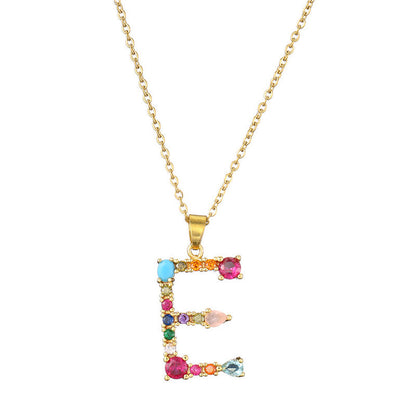 26 English Letter Necklace  New Mixed Colored Gem Inlaid Clavicle Chain Female Color Retention Electroplating Best Seller In Europe And America