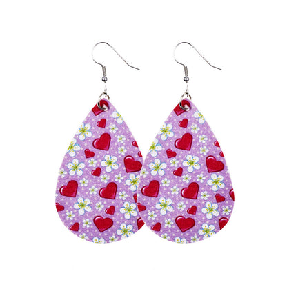 1 Pair Sweet Water Droplets Pu Leather Valentine's Day Women's Earrings