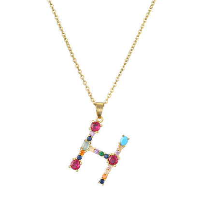 26 English Letter Necklace  New Mixed Colored Gem Inlaid Clavicle Chain Female Color Retention Electroplating Best Seller In Europe And America