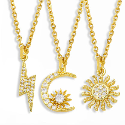 Simple Wild Sun Moon Diamond Necklace