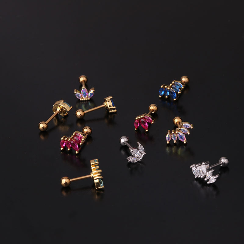 Lady Crown Plating Metal Artificial Gemstones Earrings Ear Studs