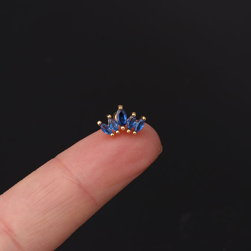 Lady Crown Plating Metal Artificial Gemstones Earrings Ear Studs