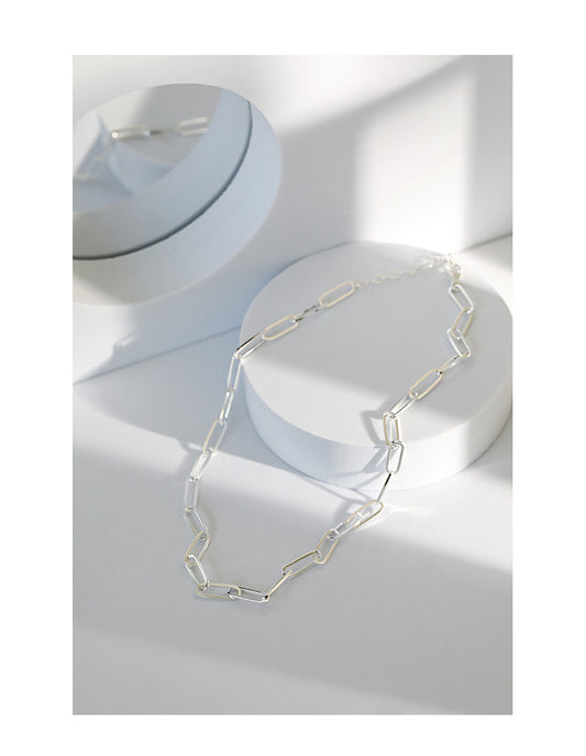 Korean Geometric Chain Clavicle S925 Sterling Silver Necklace Female