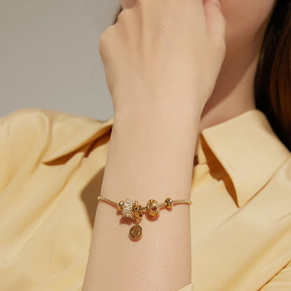 Fashion Zircon Flower Geometric Bracelet Korean Style Simple Tianium Steel Hand Jewelry