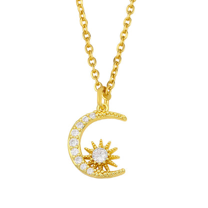 Simple Wild Sun Moon Diamond Necklace