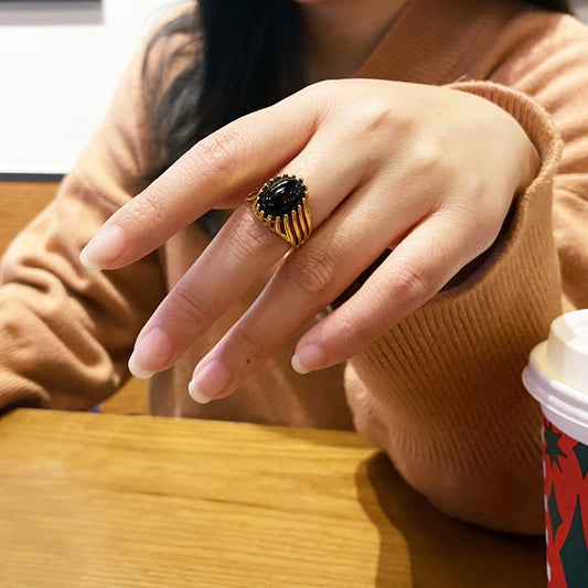 Fashion Geometric Copper Inlay Agate Rings