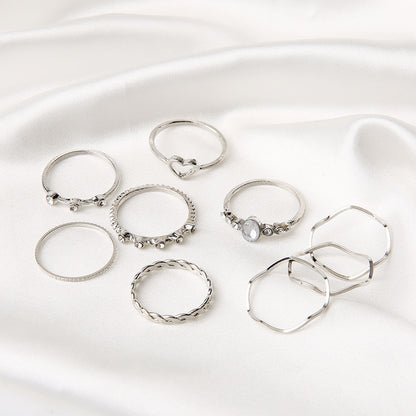 Simple Hollow Geometric Wave Shape Alloy Plating Ring 9 Sets