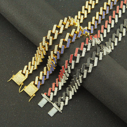 Colored Hip-hop Diamond Strip Cuban Chain Magnet Buckle Necklace