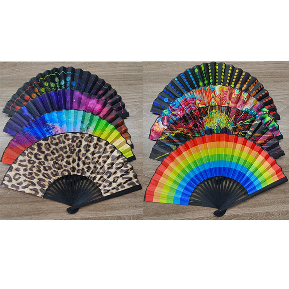 23cm Black Straight Bone National Style Satin Fan Rainbow Series Abstract Painting Style Folding Fan Classic Ancient Style Small Folding Fan