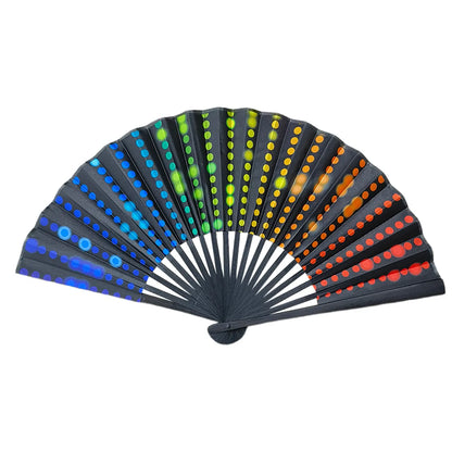 23cm Black Straight Bone National Style Satin Fan Rainbow Series Abstract Painting Style Folding Fan Classic Ancient Style Small Folding Fan