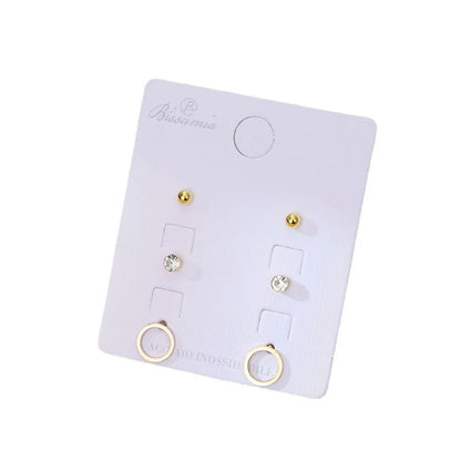 3 Pairs Basic Circle Stainless Steel Inlay Zircon Ear Studs