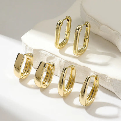 3 Pairs Basic Round Square Plating Copper Gold Plated Hoop Earrings