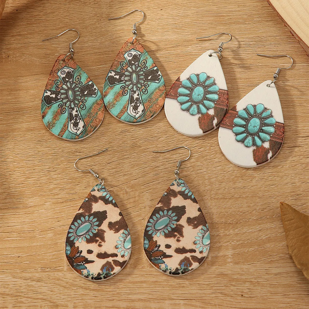 3 Pairs Bohemian Water Droplets Wood Ear Hook