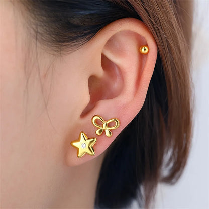 3 Pairs Casual Cute Star Butterfly Star Butterfly 304 Stainless Steel Zircon 18K Gold Plated Earrings