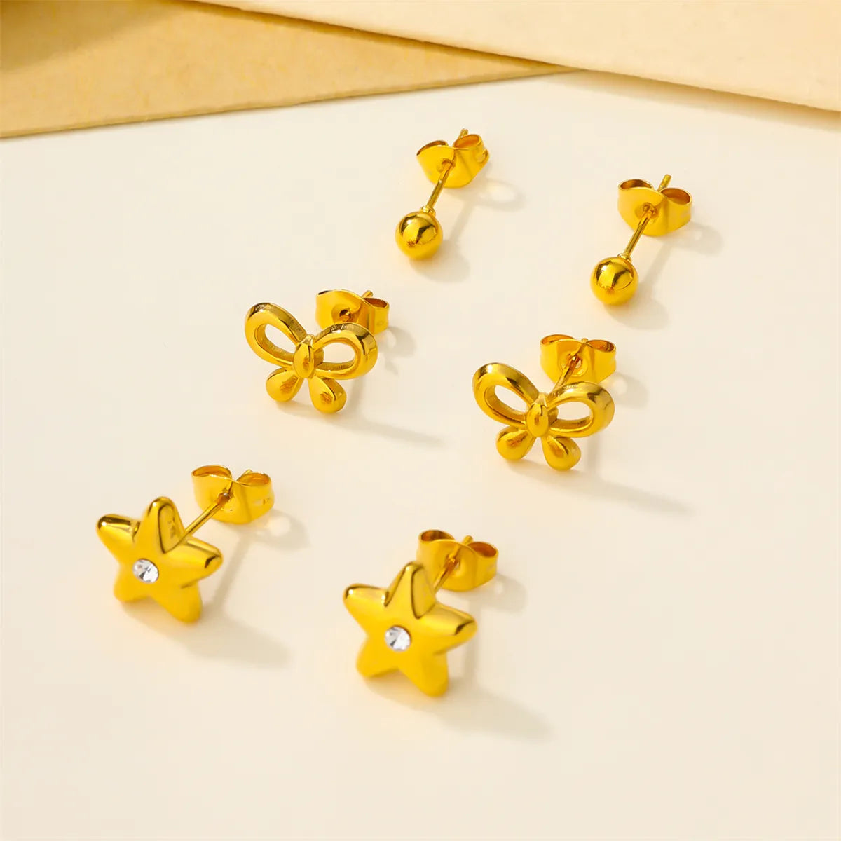 3 Pairs Casual Cute Star Butterfly Star Butterfly 304 Stainless Steel Zircon 18K Gold Plated Earrings