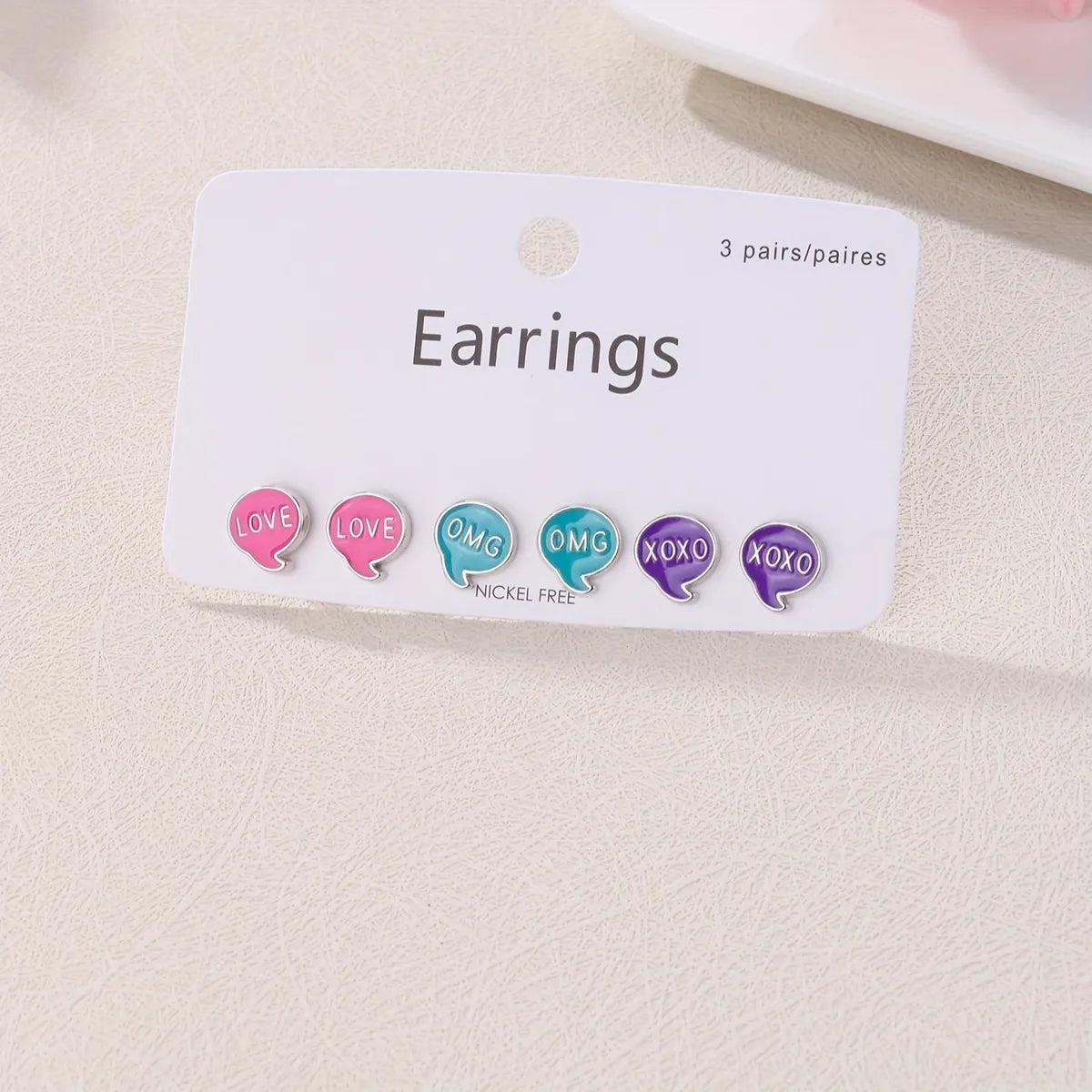 3 Pairs Casual Elegant Cute Geometric Letter Enamel Zinc Alloy Ear Studs