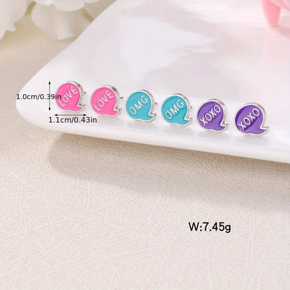 3 Pairs Casual Elegant Cute Geometric Letter Enamel Zinc Alloy Ear Studs