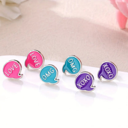 3 Pairs Casual Elegant Cute Geometric Letter Enamel Zinc Alloy Ear Studs