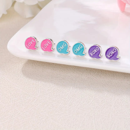 3 Pairs Casual Elegant Cute Geometric Letter Enamel Zinc Alloy Ear Studs