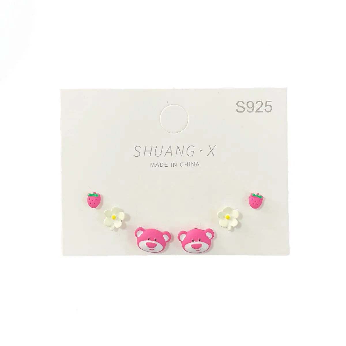 3 Pairs Cute Bear Flower Strawberry Alloy Plating Women'S Ear Studs