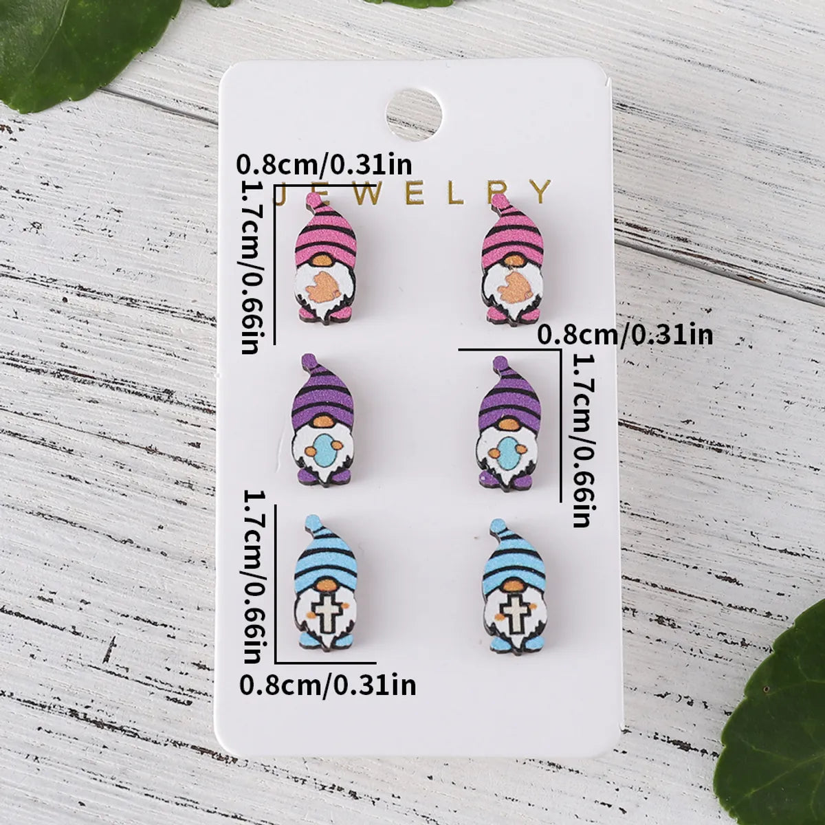 3 Pairs Cute Cartoon Character Wood Ear Studs