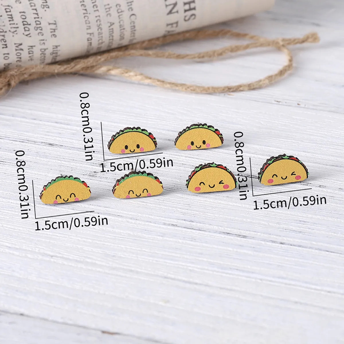 3 Pairs Cute Cartoon Star  Face Wood Ear Studs