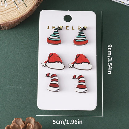 3 Pairs Cute Christmas Hat Wood