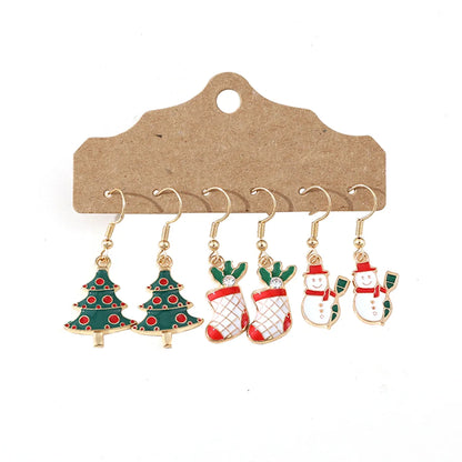 3 Pairs Cute Christmas Tree Christmas Socks Snowman Alloy Drop Earrings