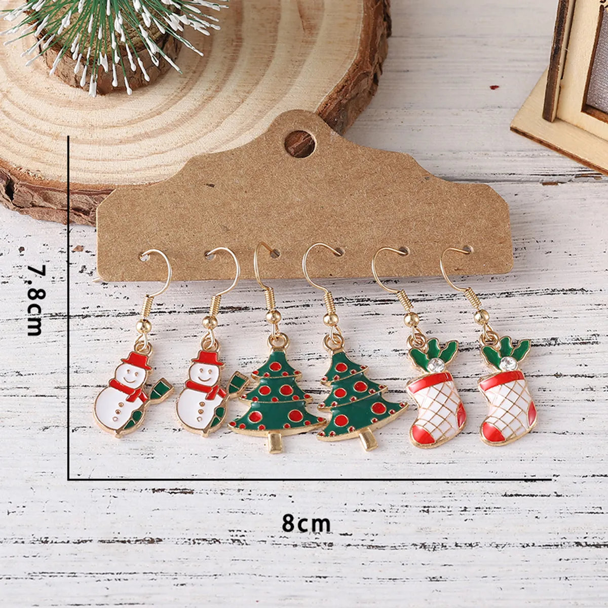 3 Pairs Cute Christmas Tree Christmas Socks Snowman Alloy Drop Earrings