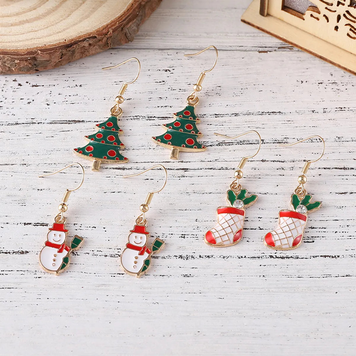 3 Pairs Cute Christmas Tree Christmas Socks Snowman Alloy Drop Earrings