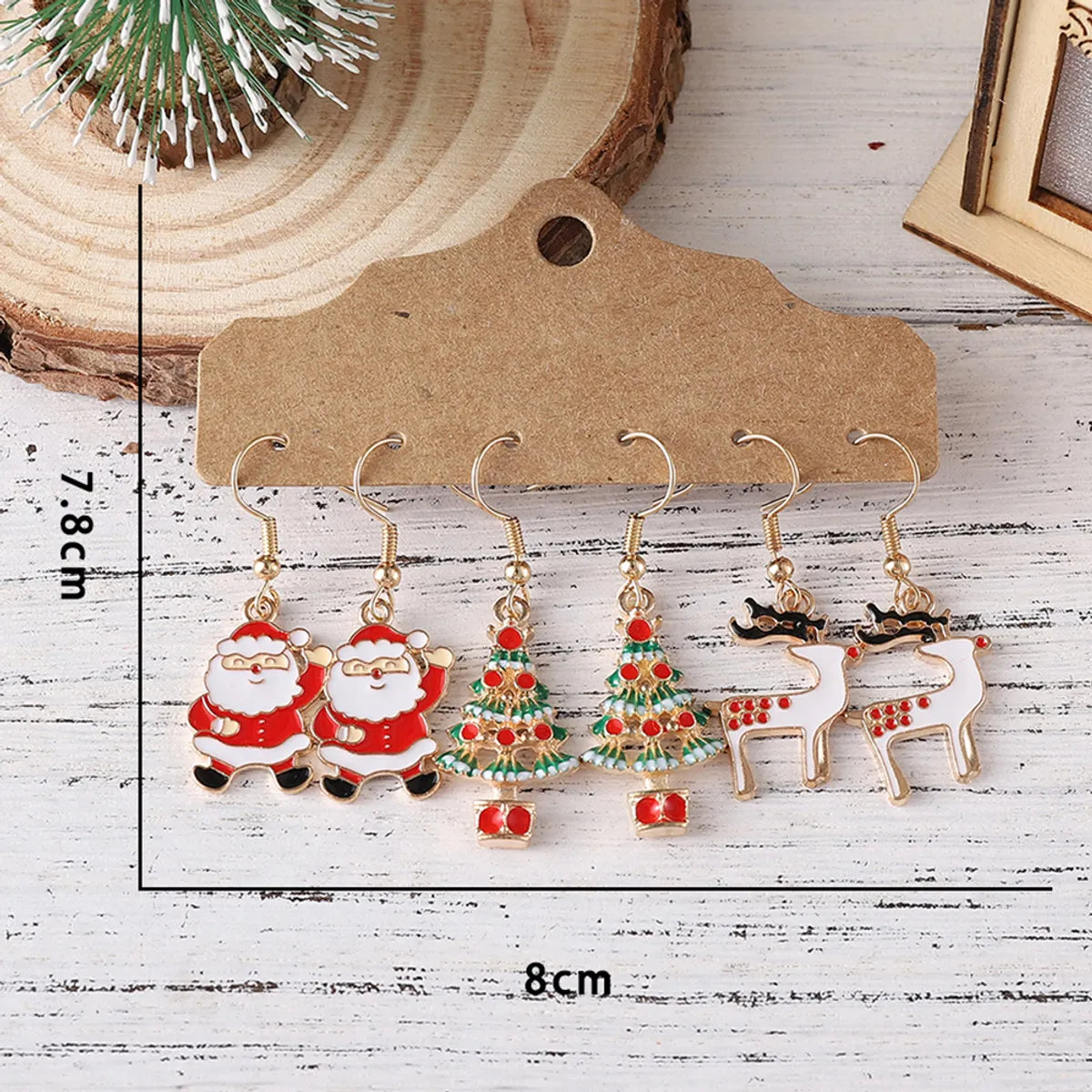 3 Pairs Cute Christmas Tree Santa Claus Elk Alloy Drop Earrings