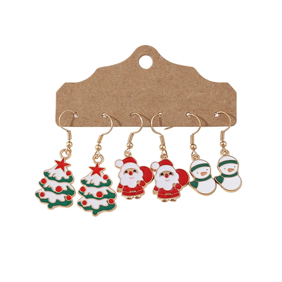 3 Pairs Cute Christmas Tree Santa Claus Snowman Alloy Drop Earrings