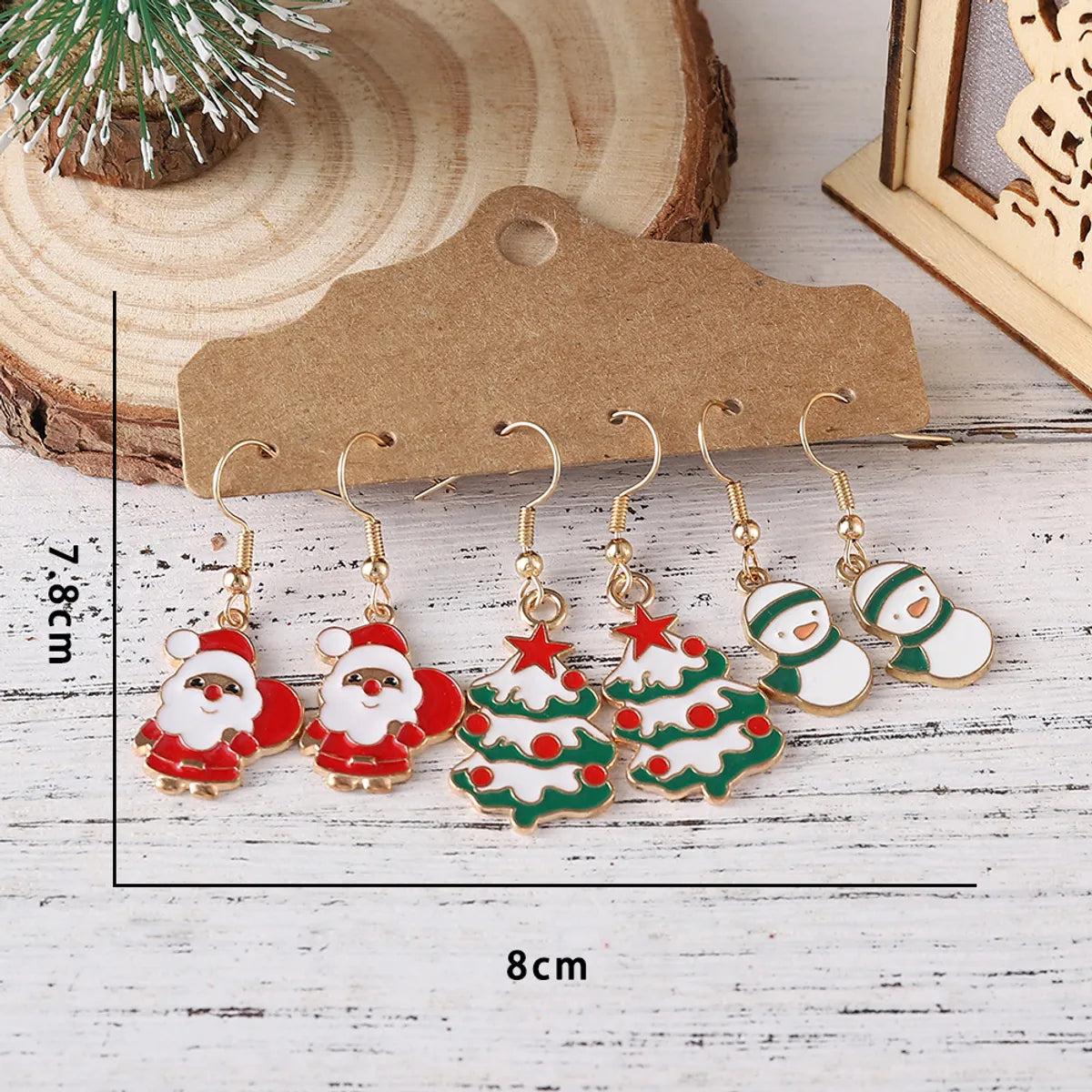 3 Pairs Cute Christmas Tree Santa Claus Snowman Alloy Drop Earrings