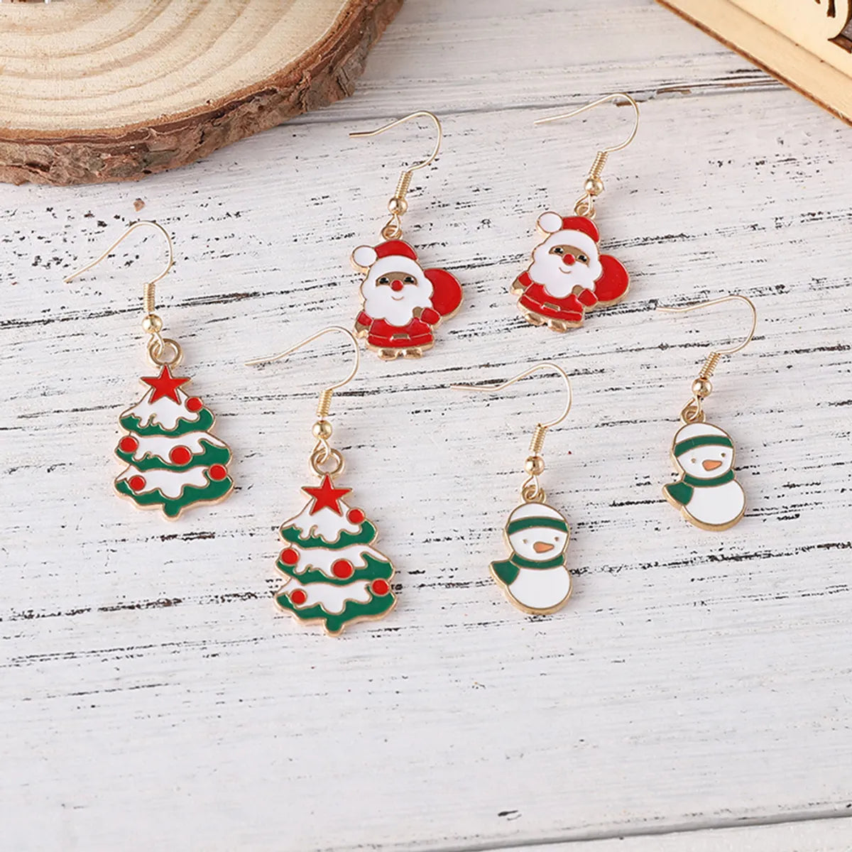 3 Pairs Cute Christmas Tree Santa Claus Snowman Alloy Drop Earrings