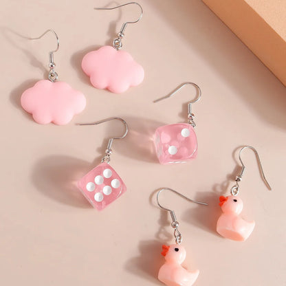 3 Pairs Cute Clouds Bear Duck Alloy Plating Women's Drop Earrings