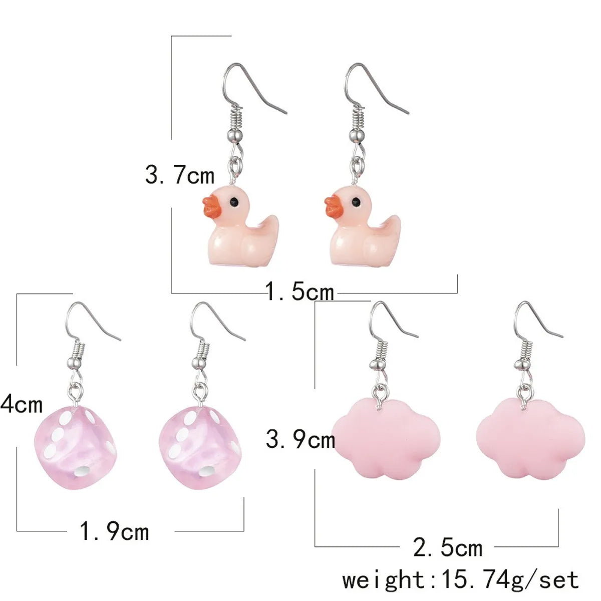 3 Pairs Cute Clouds Bear Duck Alloy Plating Women's Drop Earrings