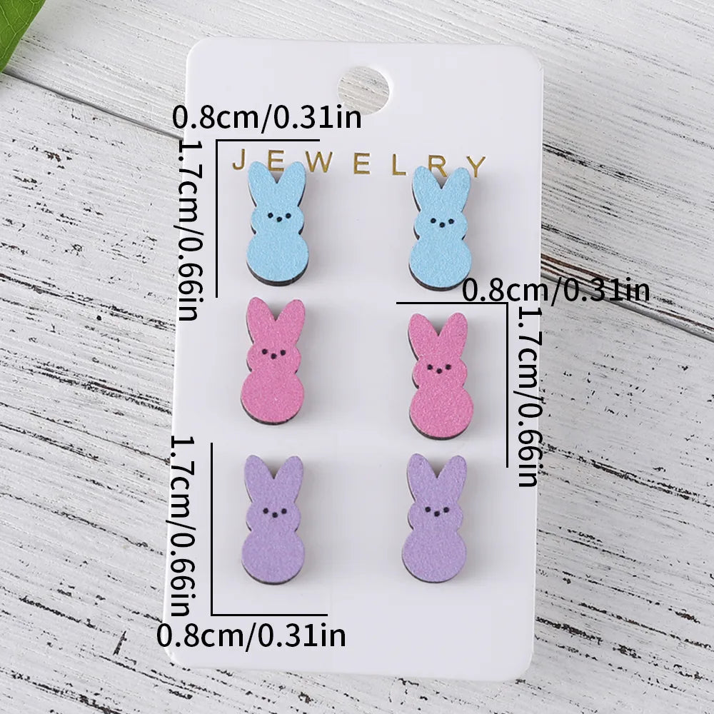 3 Pairs Cute Rabbit Cartoon Character Carrot Wood Ear Studs