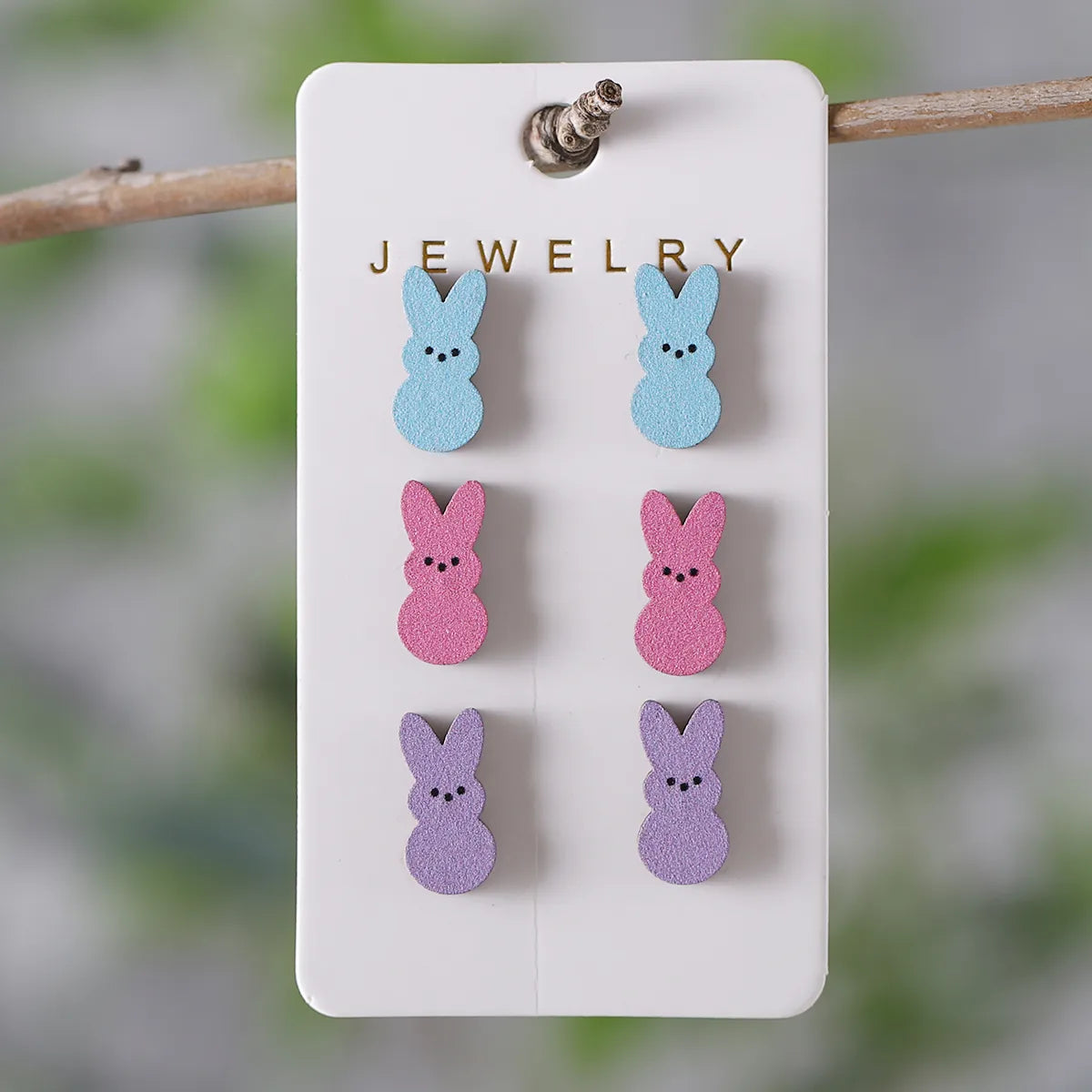 3 Pairs Cute Rabbit Cartoon Character Carrot Wood Ear Studs