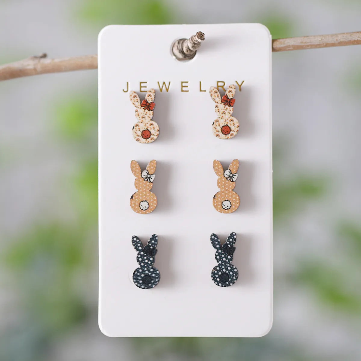 3 Pairs Cute Rabbit Cartoon Character Carrot Wood Ear Studs