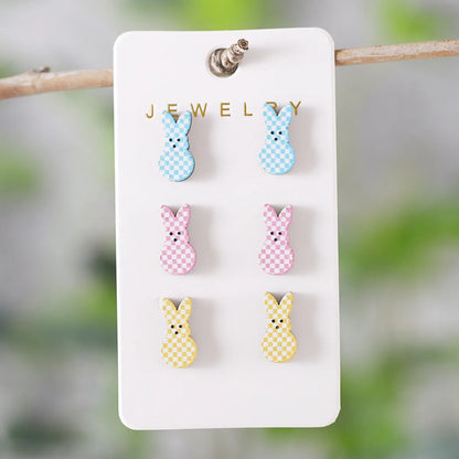 3 Pairs Cute Rabbit Cartoon Character Carrot Wood Ear Studs