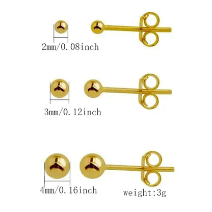 3 Pairs Cute Simple Style Classic Style Solid Color Plating Stainless Steel 14k Gold Plated Ear Studs