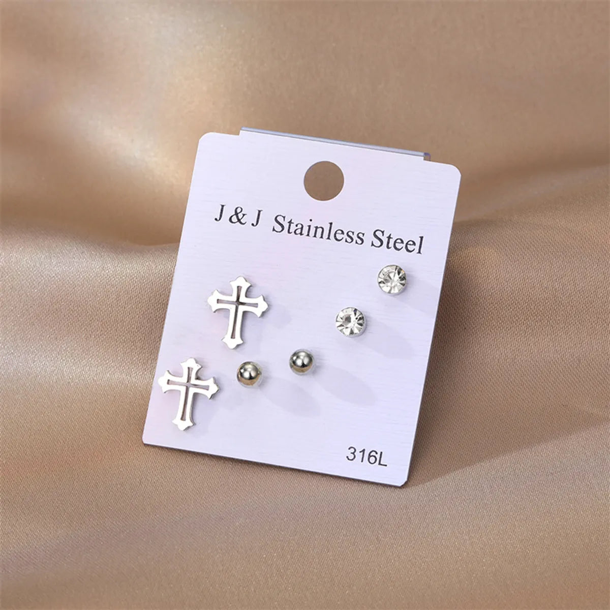 3 Pairs Elegant Cross Inlay 201 Stainless Steel Rhinestone Iron Zircon Ear Studs