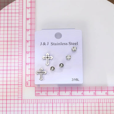 3 Pairs Elegant Cross Inlay 201 Stainless Steel Rhinestone Iron Zircon Ear Studs