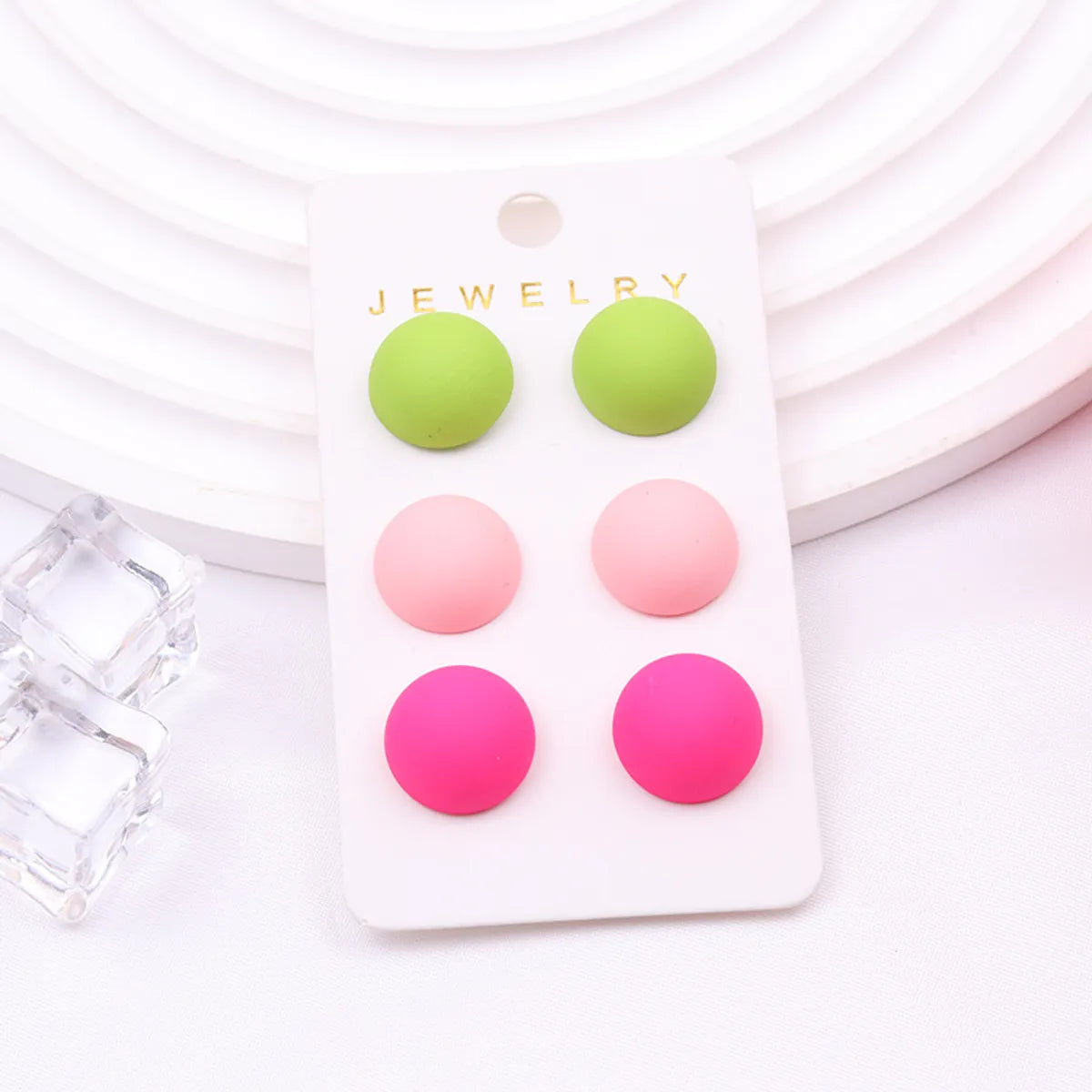 3 Pairs Elegant Simple Style Round Stoving Varnish Arylic Synthetic Resin Ear Studs