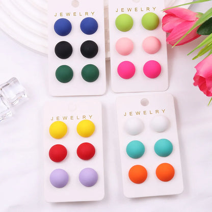 3 Pairs Elegant Simple Style Round Stoving Varnish Arylic Synthetic Resin Ear Studs