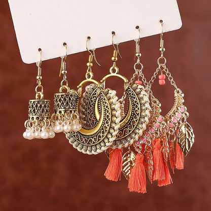 3 Pairs Ethnic Style Geometric Alloy Drop Earrings