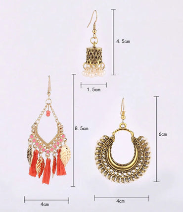 3 Pairs Ethnic Style Geometric Alloy Drop Earrings