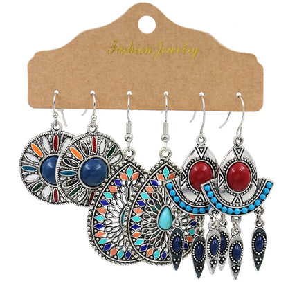 3 Pairs Ethnic Style Geometric Metal Enamel Women'S Earrings