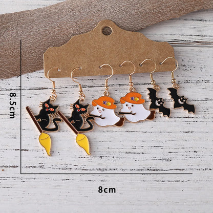 3 Pairs Funny Cat Bat Alloy Drop Earrings