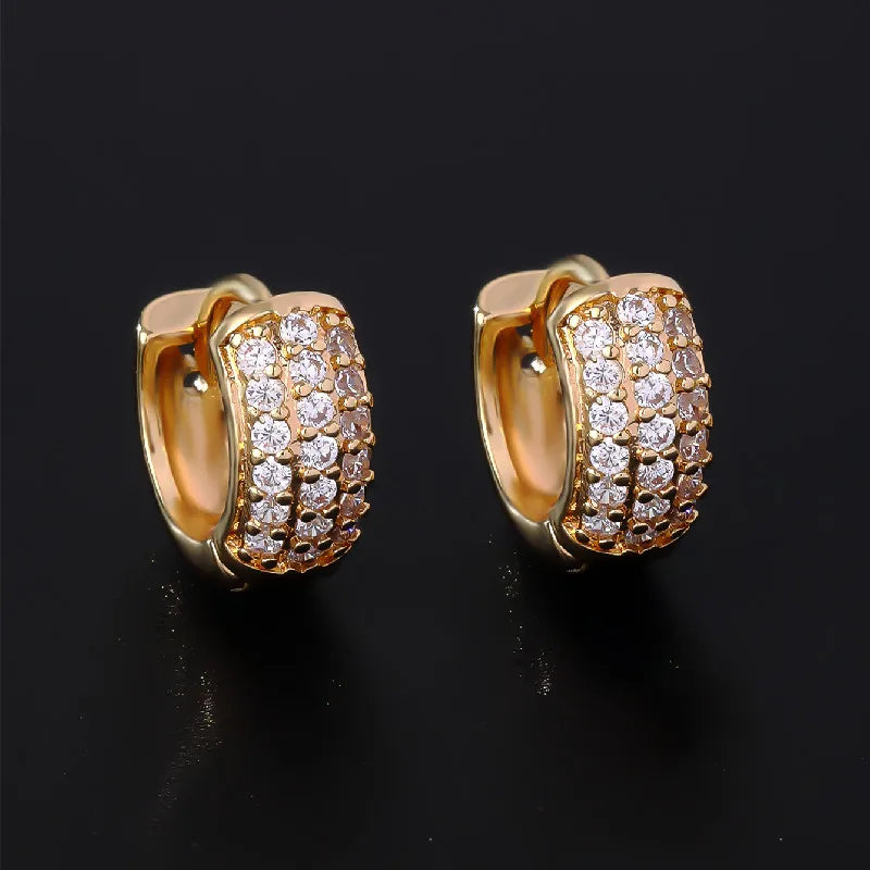 3 Pairs Hip-Hop Retro Geometric Plating Inlay Copper Zircon Gold Plated Earrings